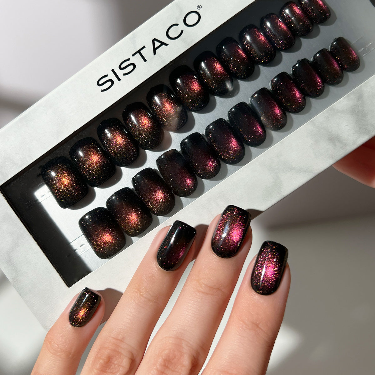 Ruby Cats Eye - Square Sustainable Nails